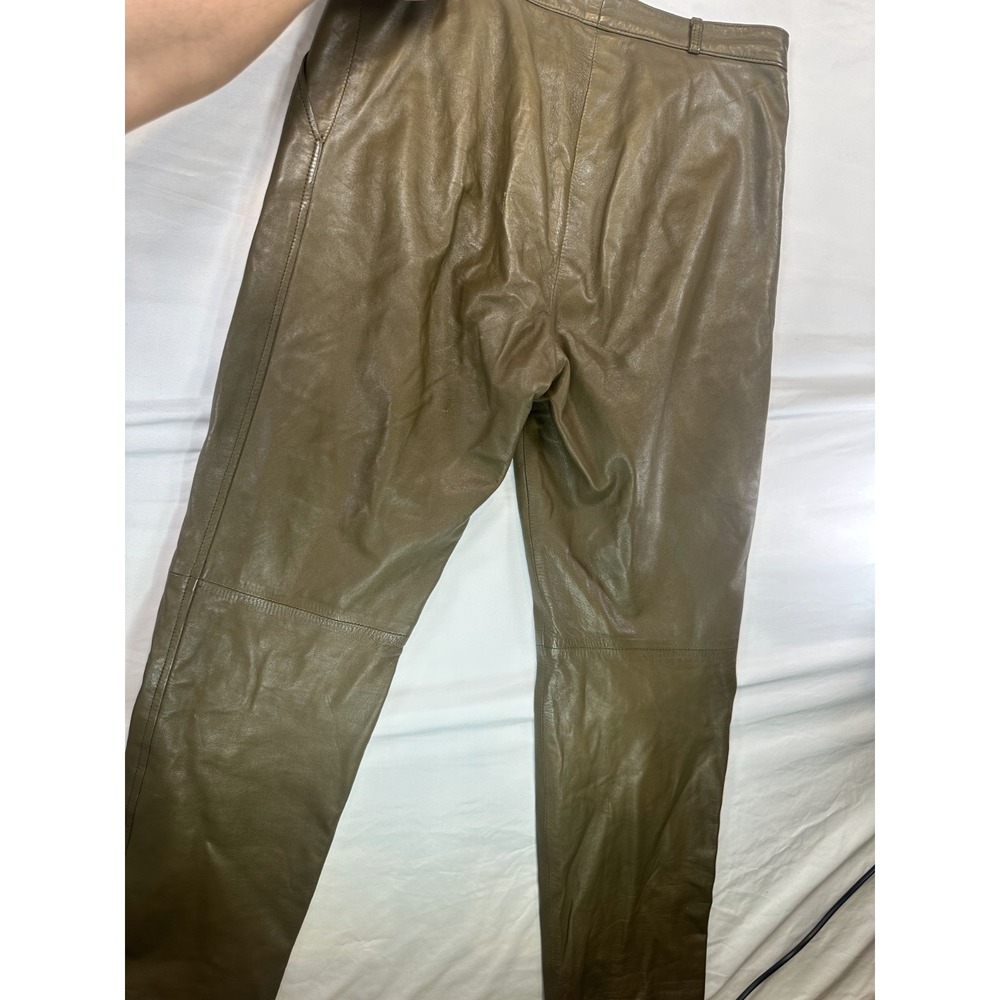 Vintage Joseph Olivier Paris Leather Pants Womens Olive Green Tapered Leg Casual